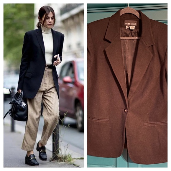 Vintage Jackets & Blazers - Vintage black wool blazer jacket - on trend oversized blazer